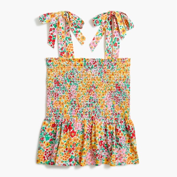 J Crew Factory Smocked Tie Shoulder Colorful Floral Tank Top - Picture 2 of 9